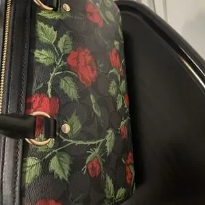 Coach | Bags | Coach Black Signature Canvas Satchel With Red Rose Print ...